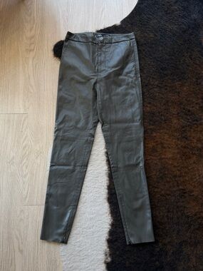 Zara Olive Green Faux Leather Skinny Pants